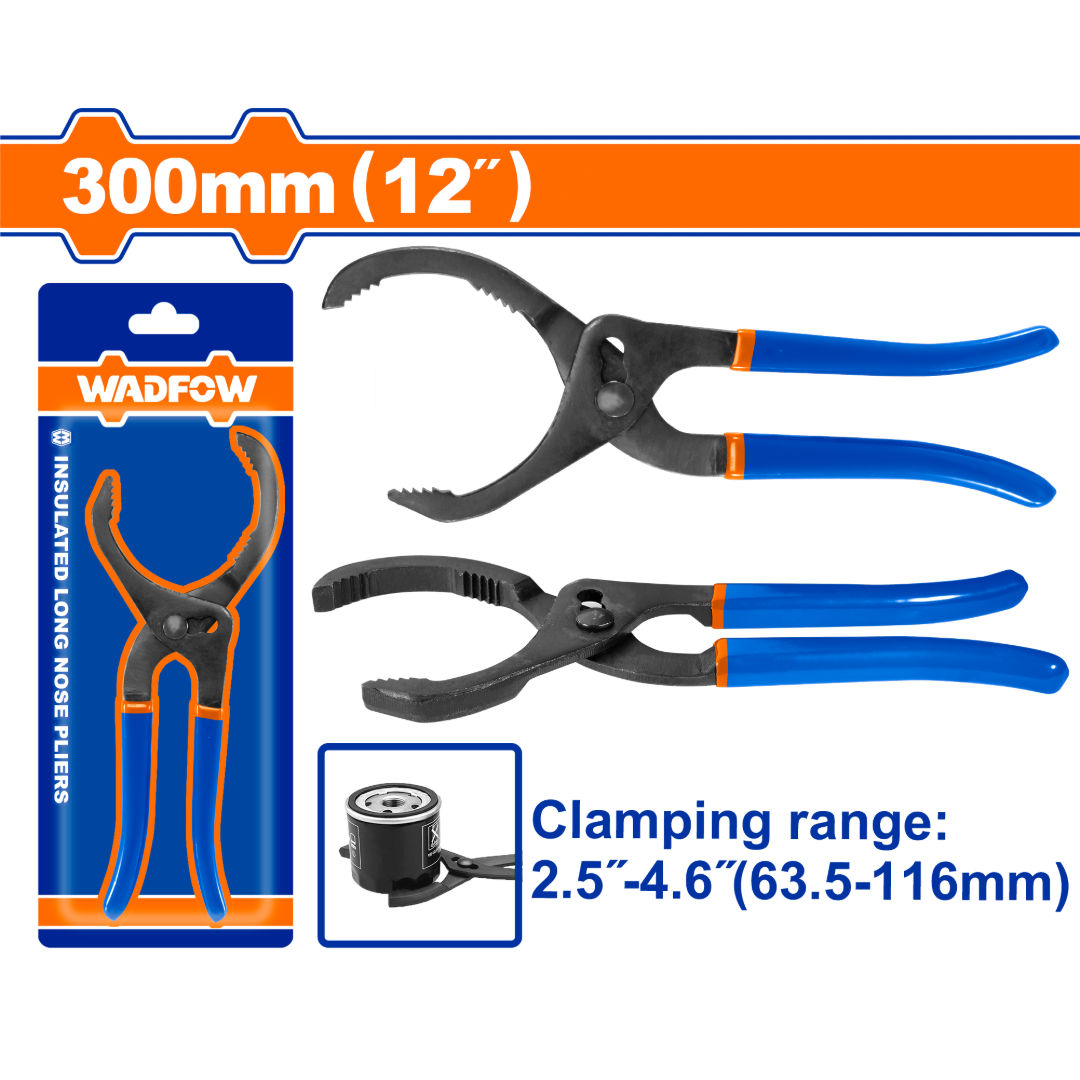 WADFOW Oil Filter Pliers, 12"/300mm, Clamping Range 63.5–116mm,