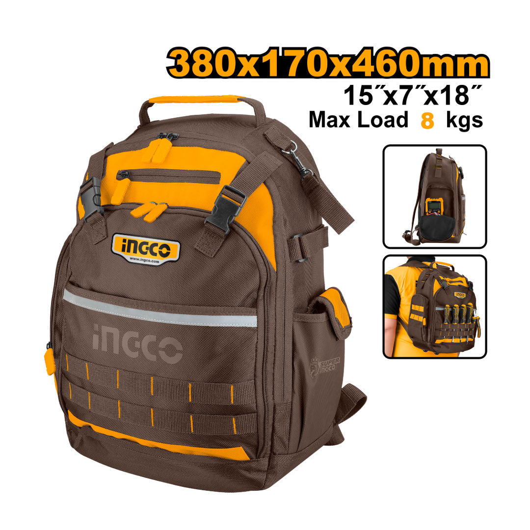 INGCO Tool Backpack, 38x17x46 cm, 1680D, max load 8 kg