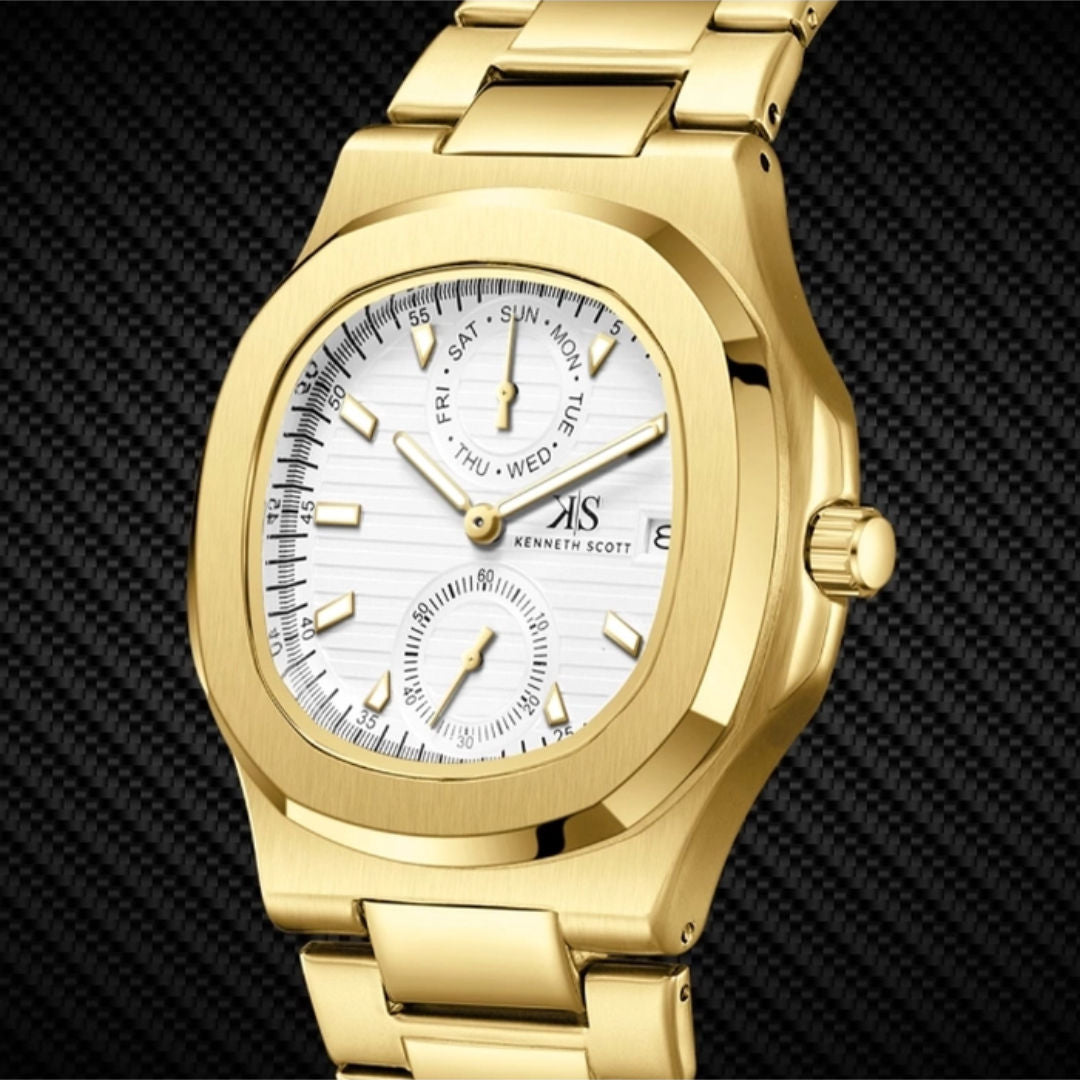 KENNETH SCOTT Men's Analog White Dial Watch, K25002-GBGW Series