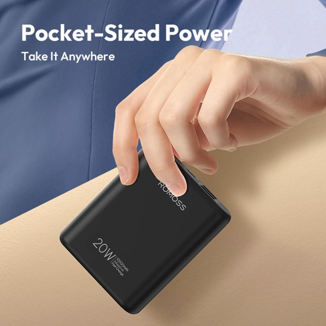 Romoss PCT10 10000mAh Mini Power Bank, PD 20W Fast Charge Portable Charger with 3 Outputs