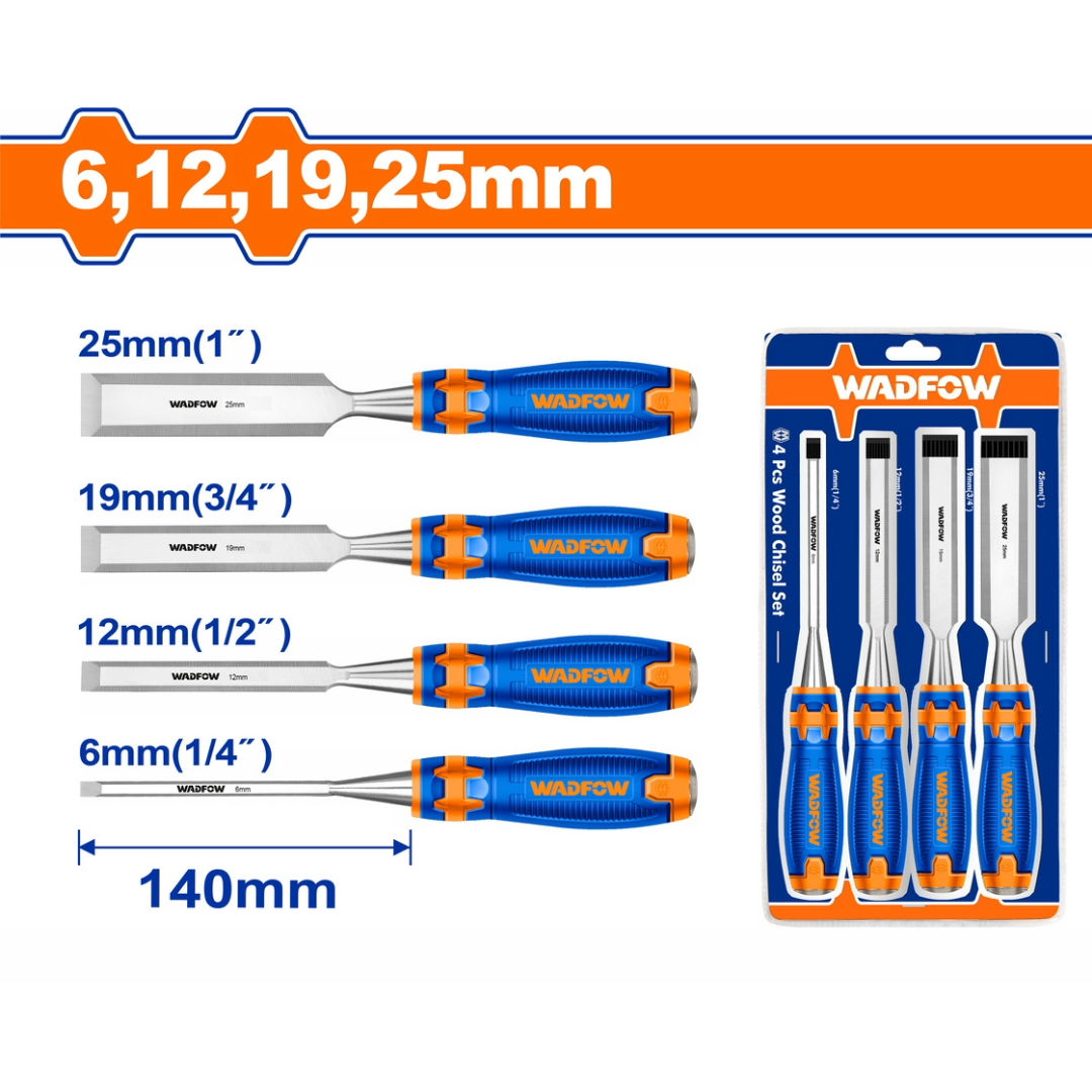 WADFOW 4 Pieces Wood Chisel Set, Length 140mm