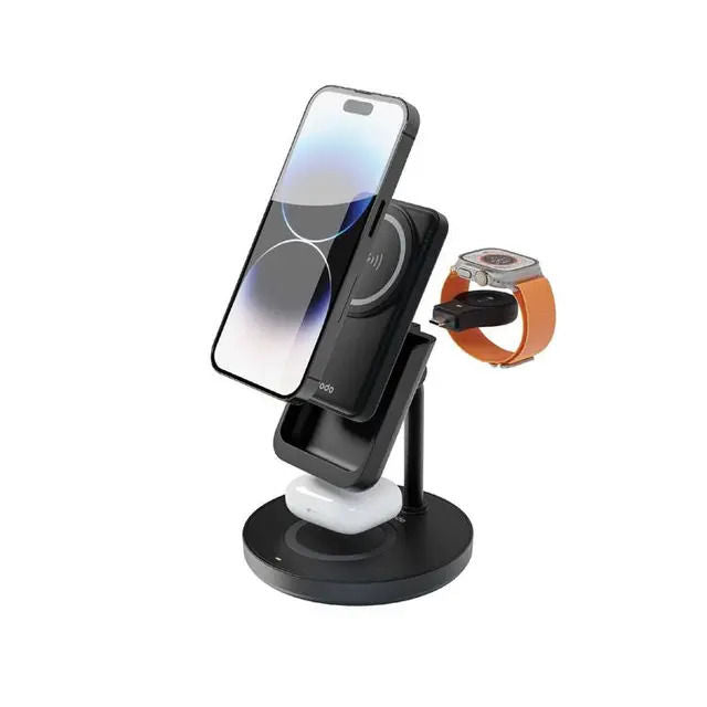 Porodo 5000mAh 4-in-1 MagSafe Power Bank Dock with Wireless Charging, Apple Watch & AirPods Support, Black