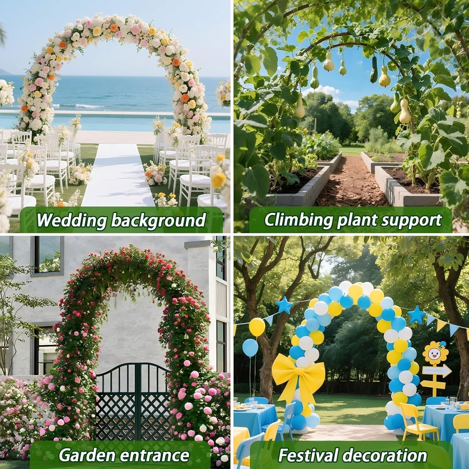 Garden Metal Arch 240×140cm for Climbing Plants, Wedding Decoration and Outdoor Lawn Backyard Decoration