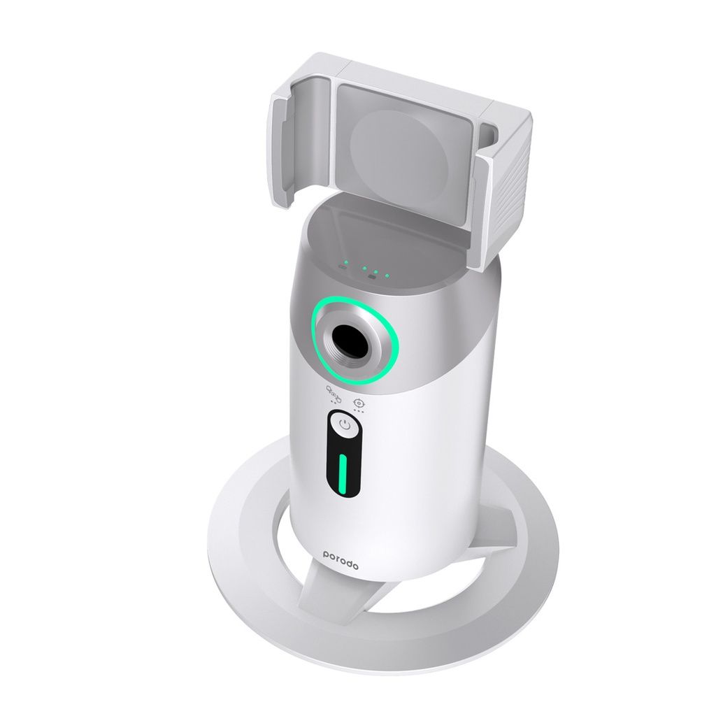 Porodo Gimbal with AI Face Tracking, Gesture Recognition & Remote Controller, White