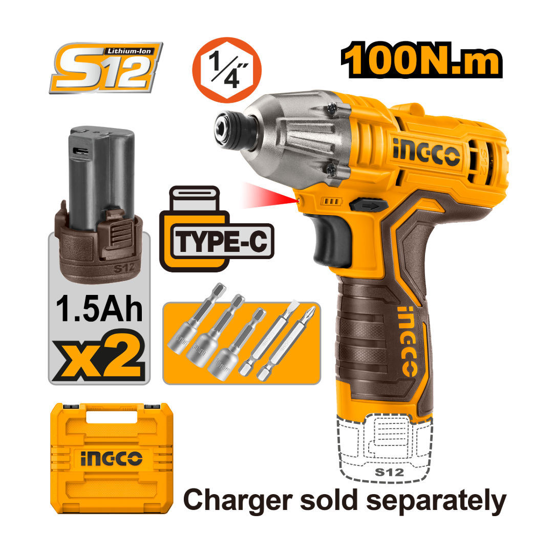 INGCO Cordless Impact Driver, 12V