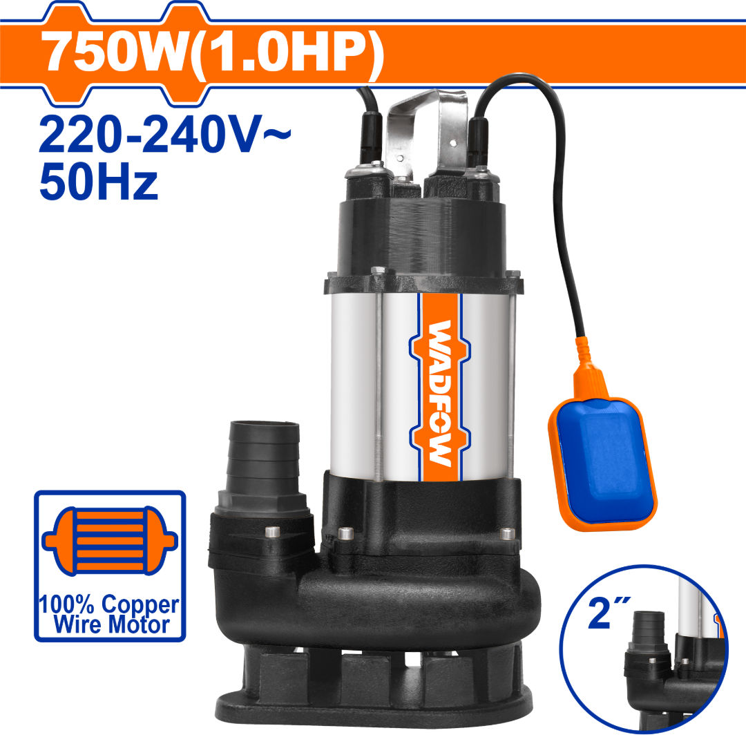 WADFOW Sewage Submersible Pump 750W, Copper Motor, Stainless Pump Body