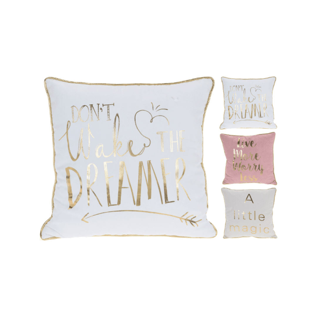 Decorative Suede Cushion, 40x40cm, Golden Foil Accents, Invisible Zipper with Gold Piping