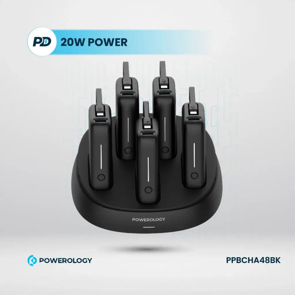 Powerology x 5 10000mAh Power Bank Station, Black