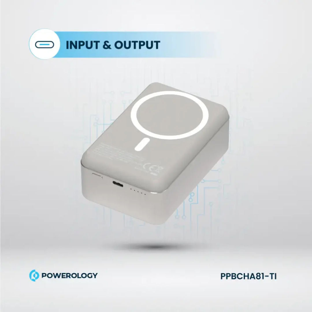 Powerology 30000mAh MagSafe Aluminum Power Bank, Compact Design