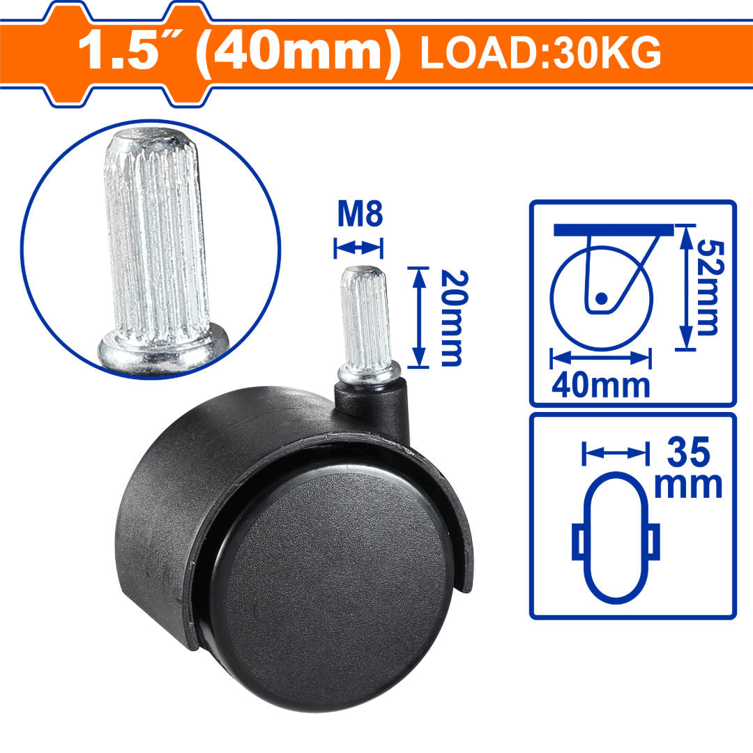 عجلات نايلون WADFOW، مادة PA شديدة التحمل، خيارات تركيب متعددة، مع/بدون فرامل