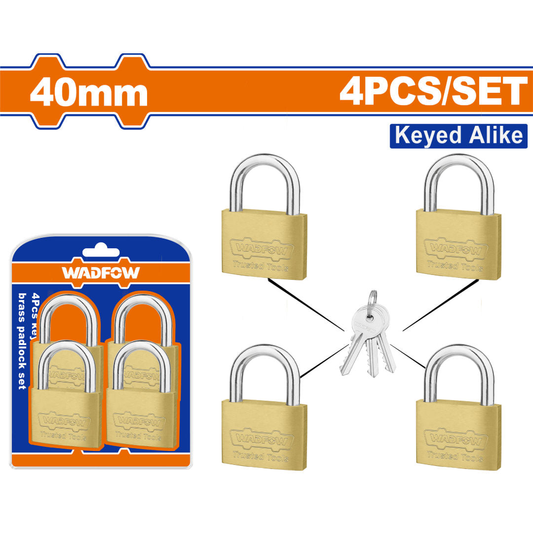 WADFOW 4 Pieces Key Alike Brass Padlock Set, 40 mm