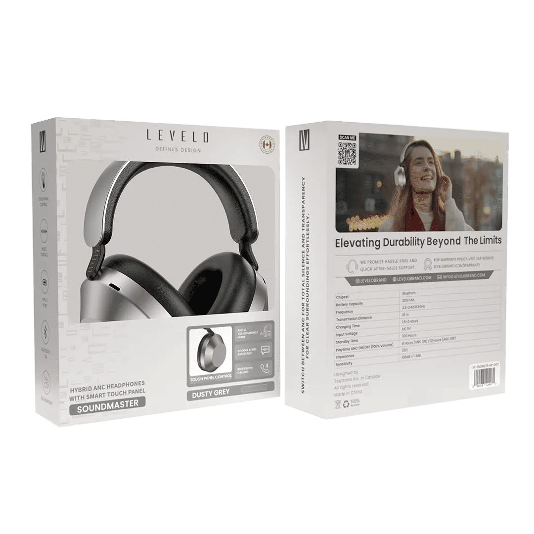 Levelo SoundMaster Hybrid ANC Headphones With Smart Touch Panel, Dark Grey
