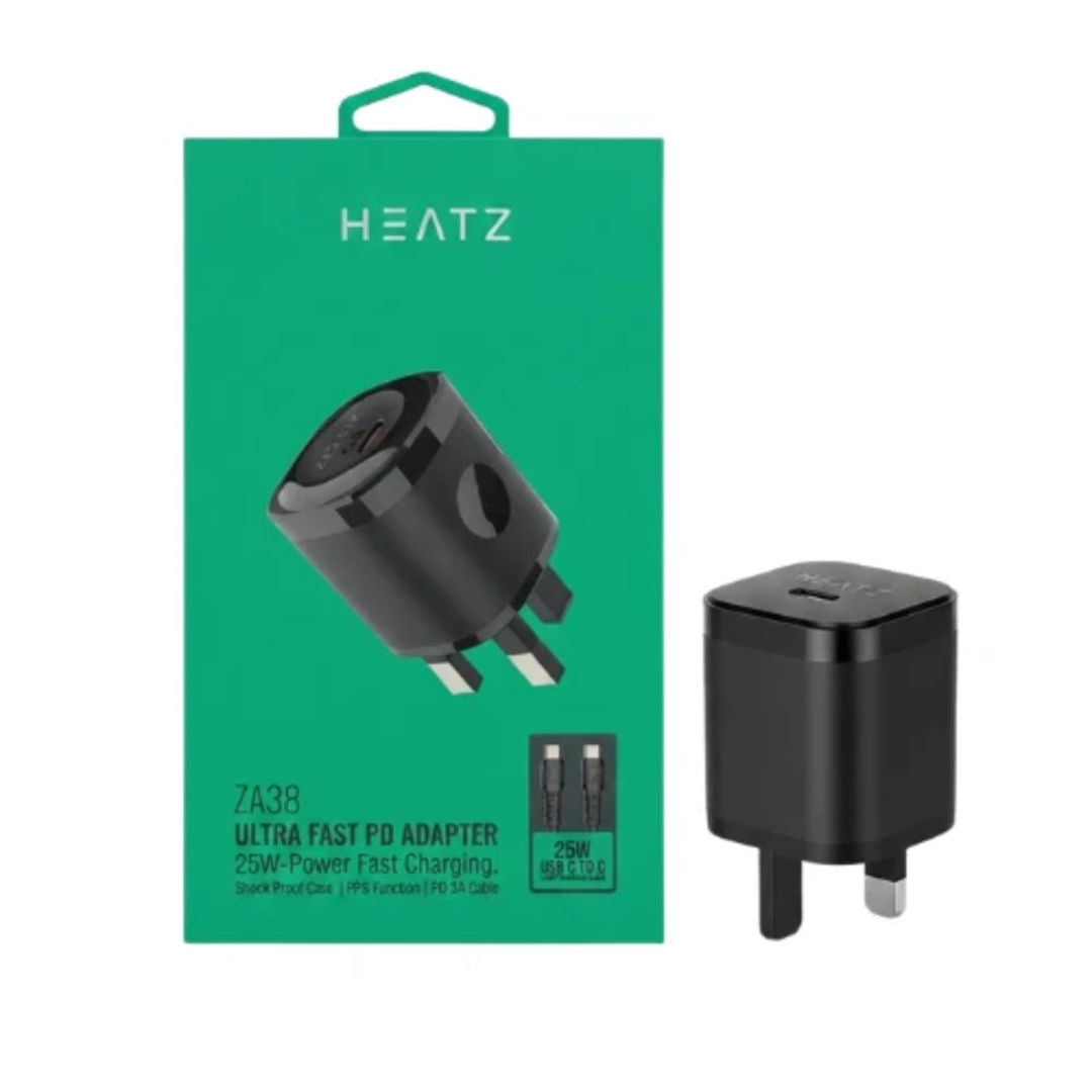 Heatz ZA38 25W PD Fast Charging Adapter with USB-C to USB-C Cable, Balck