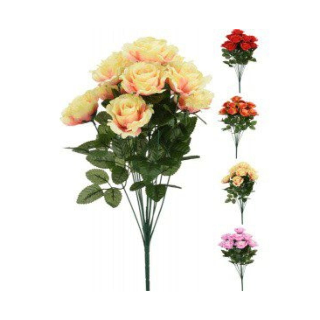 Artificial Open Rose Bouquet, 12 Branches, 46 cm, 4 Assorted Colors
