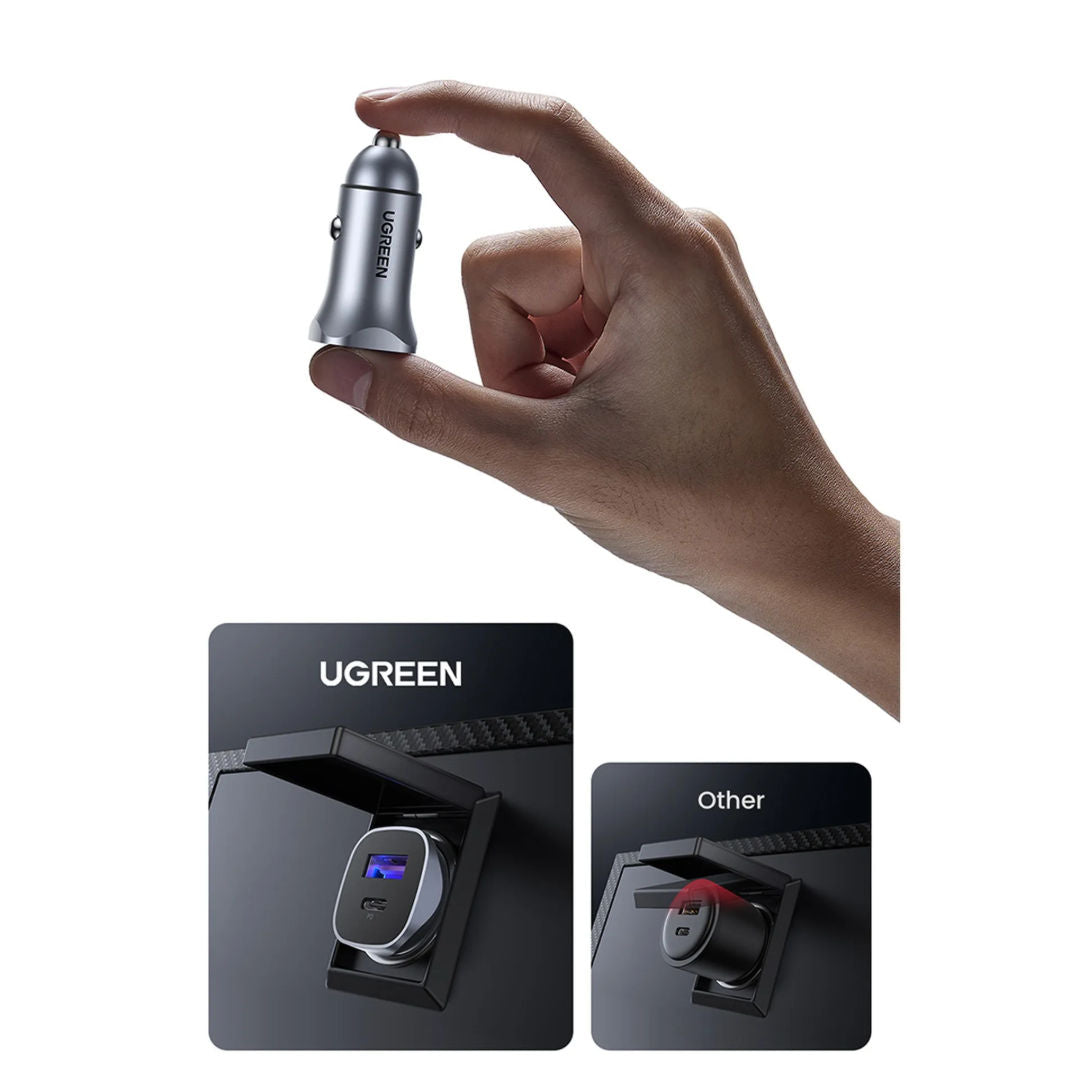 UGREEN CD130 52.5W Dual Port Car Charger with USB-C PD and USB-A QC Fast Charging