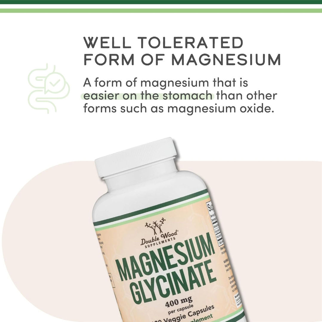 Double Wood Supplements Magnesium Glycinate 400mg, 180 Veg Capsules