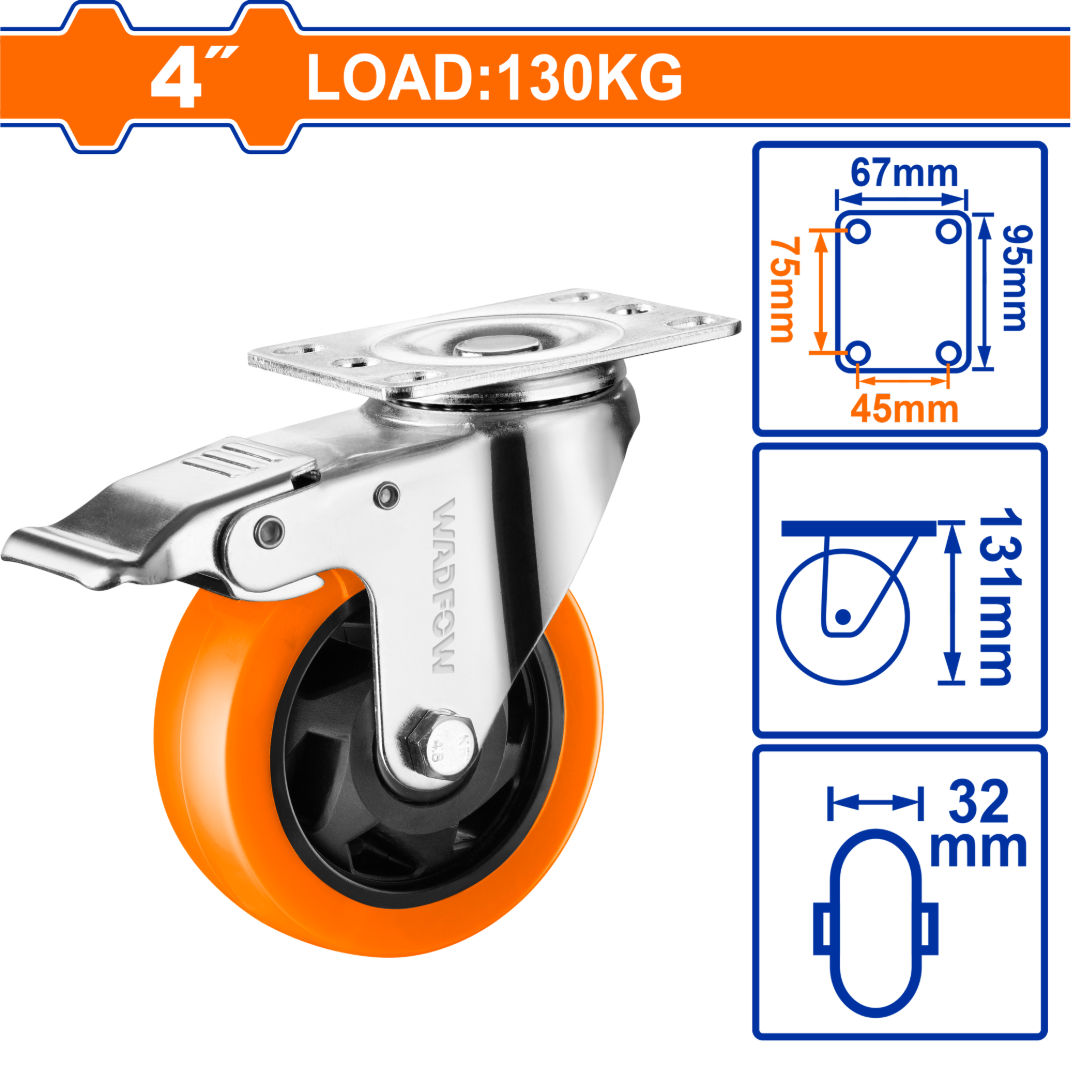 WADFOW Swivel Caster Wheel with Brake Series, PP+PVC Heavy-Duty Casters, Packed by label