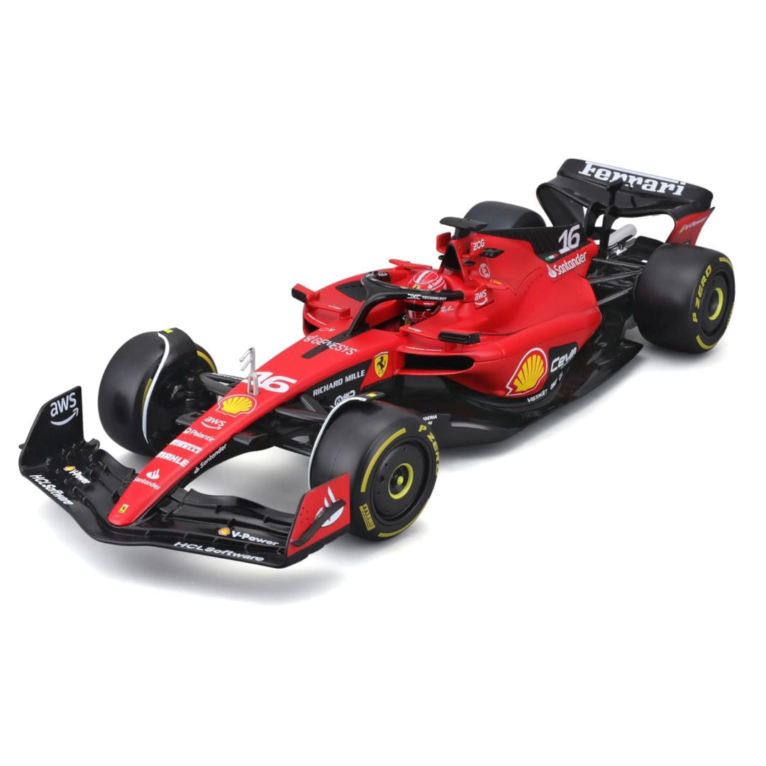 Bburago Formula 1, Racing 2023, Ferrari SF-23 #16, Charles Leclerc, Die-Cast Car, Red, 1:18