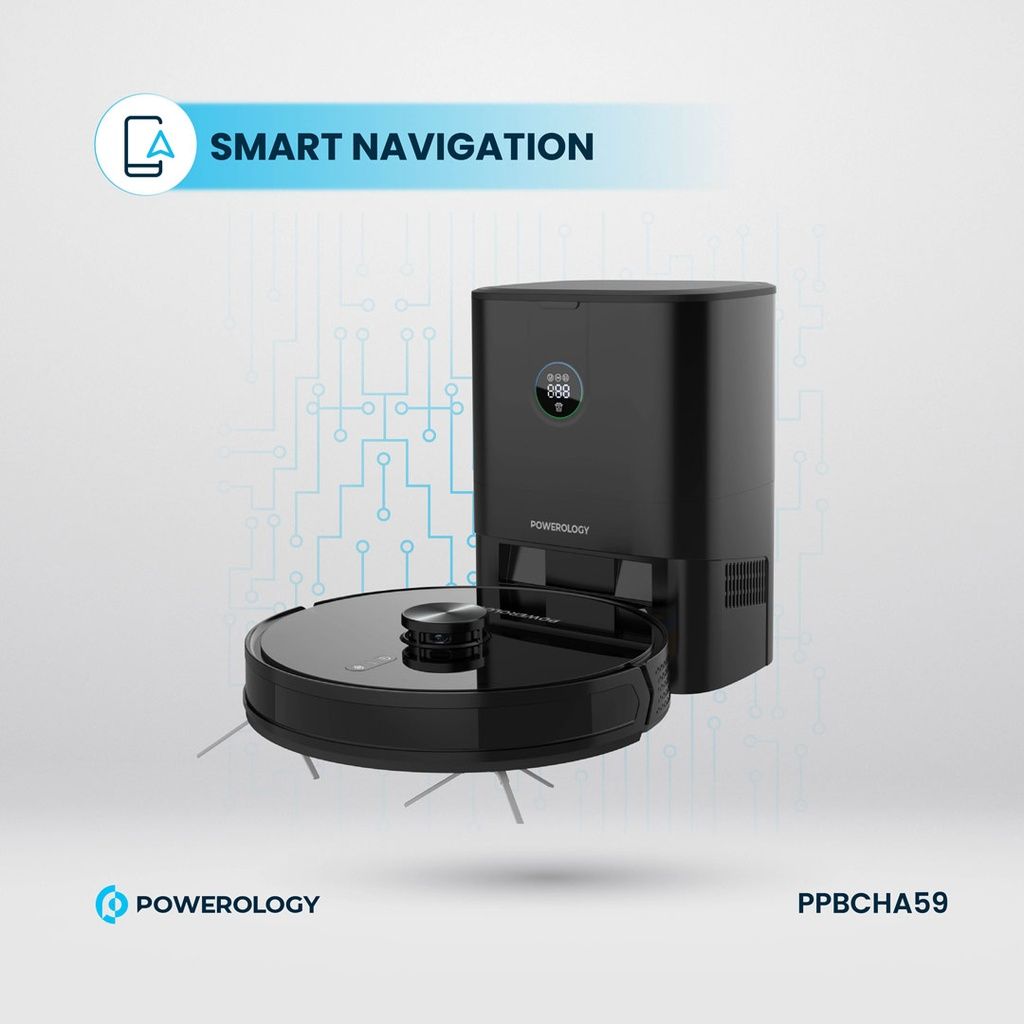 Powerology Smart Station Robot Vacuum & Mop, Black