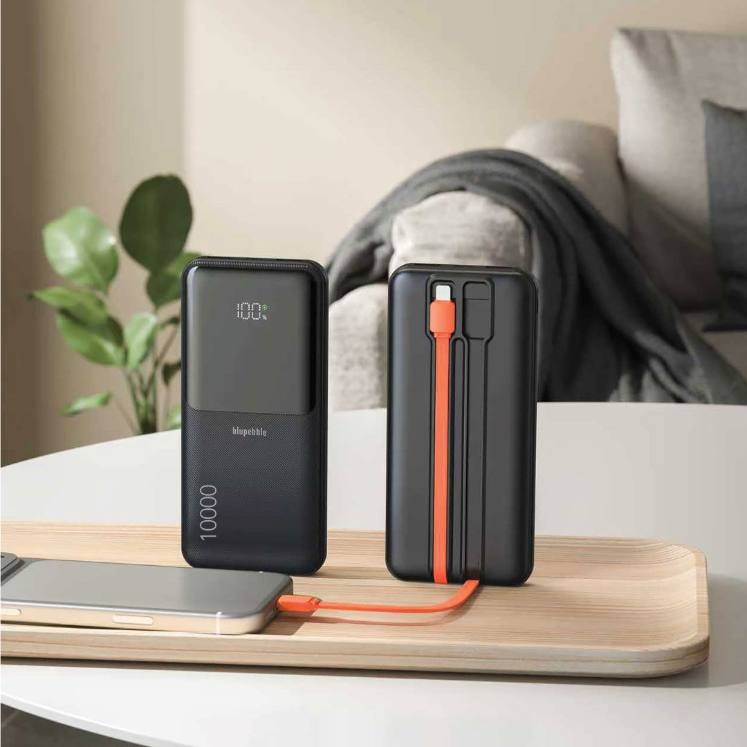 Blupebble Linkpod Go 10000Mah Built-In Cable Power Bank Black